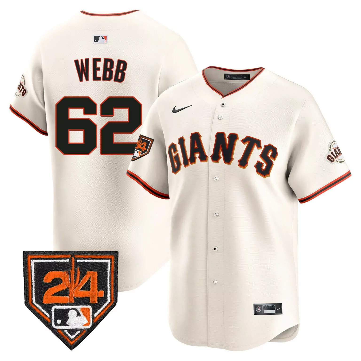 Logan Webb 62 Jersey Cream San Francisco Giants Number 24 Home Plate Men Alternate