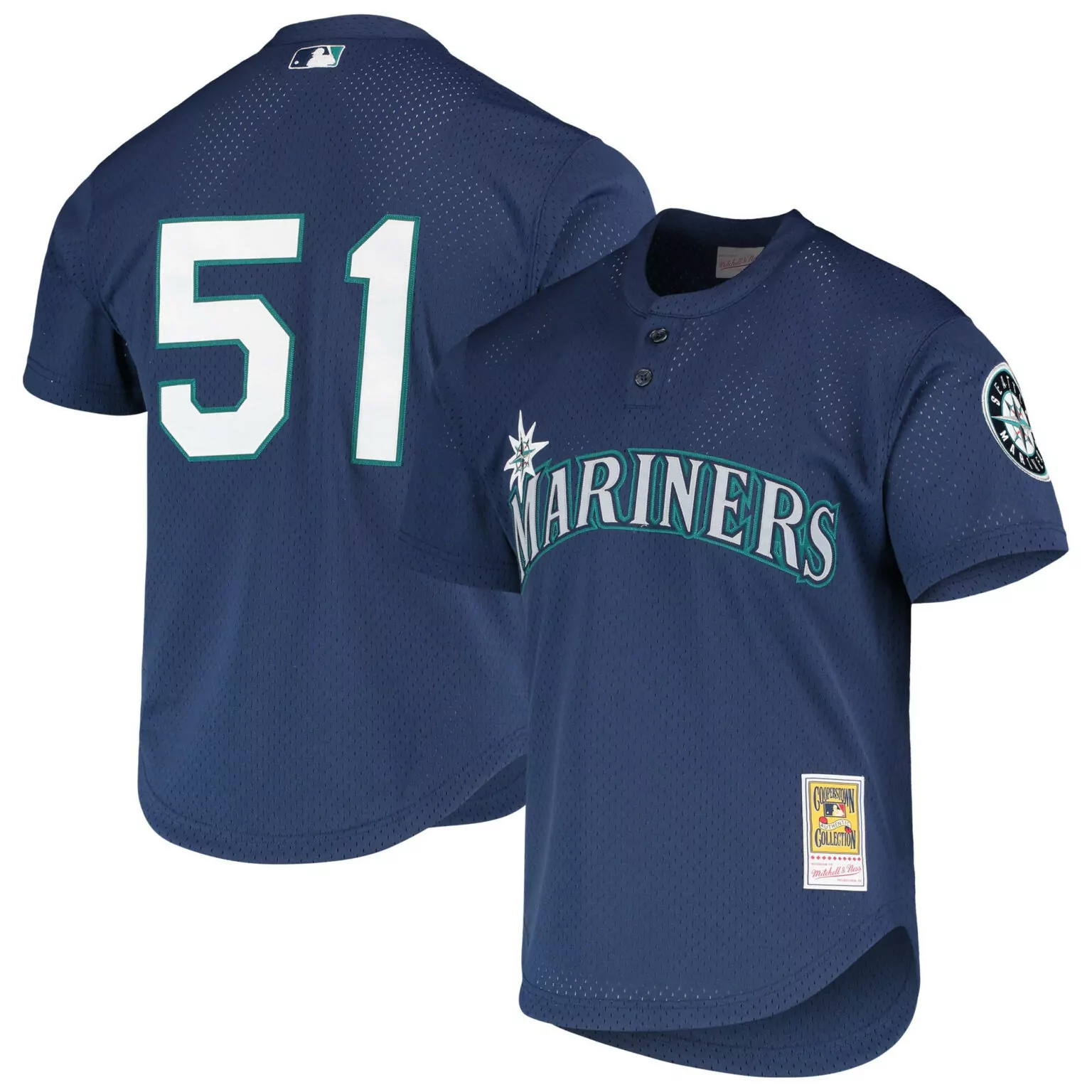 Randy Johnson 51 Mariners Jersey Navy Cooperstown Collection Men Teal White