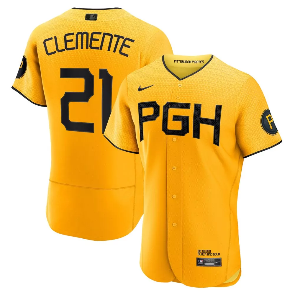 Roberto Clemente 21 Jersey Yellow Pittsburgh Pirates Men Black All Stitched
