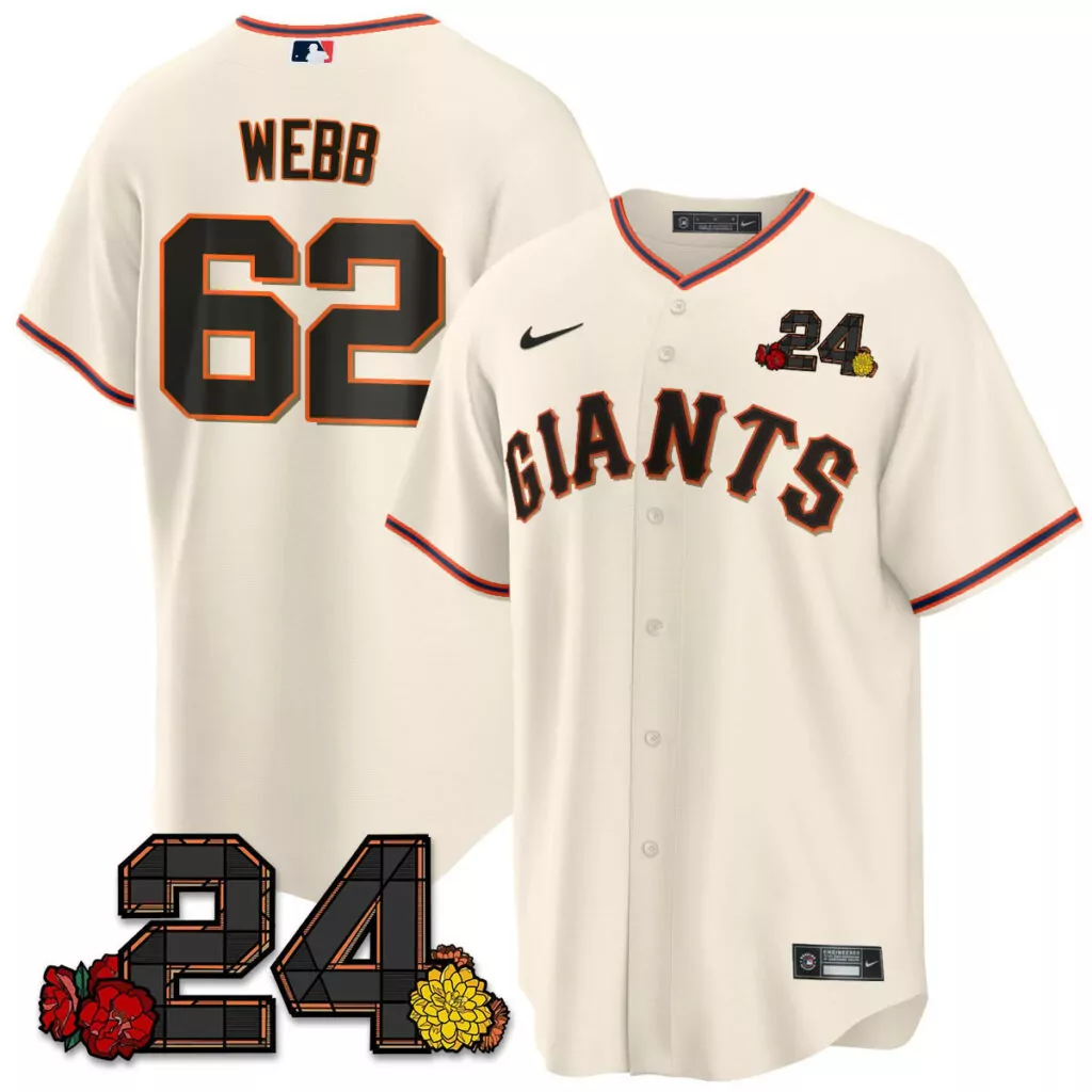 Logan Webb 62 Giants Jersey Cream Team 24 Flowers Men Black Orange Navy Home v2 All