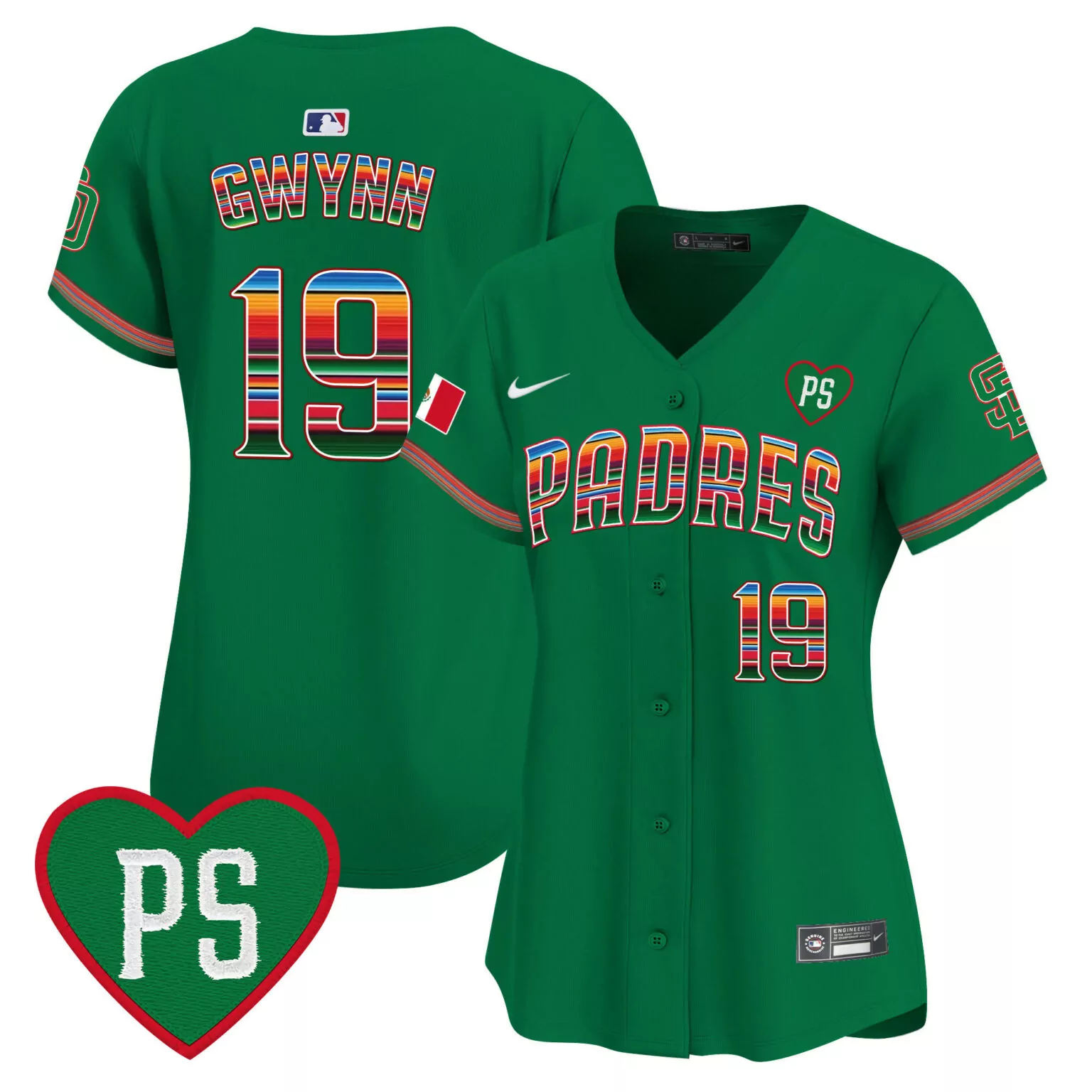 Tony Gwynn 19 Padres Jersey Green City Connect Ps Heart Mexican Flag Women Alternate