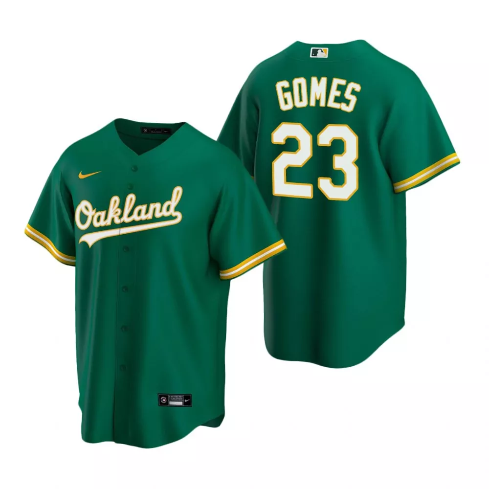 Yan Gomes 23 Oakland Athletics Jersey Green Men MLB White Yellow Alternate