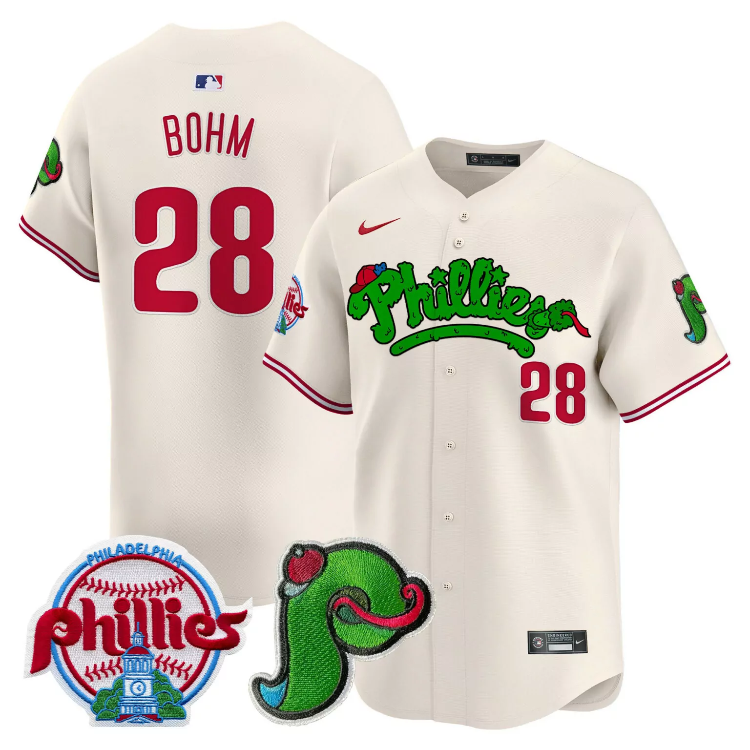 Alec Bohm 28 Phillies Jersey Cream Philadelphia Men Red Green Unisex v3 All Stitched
