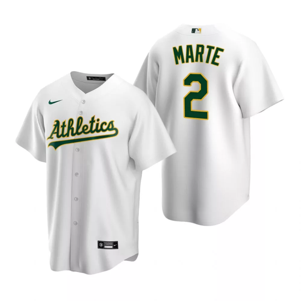 Starling Marte 2 Athletics Jersey White Men Green Gold Home