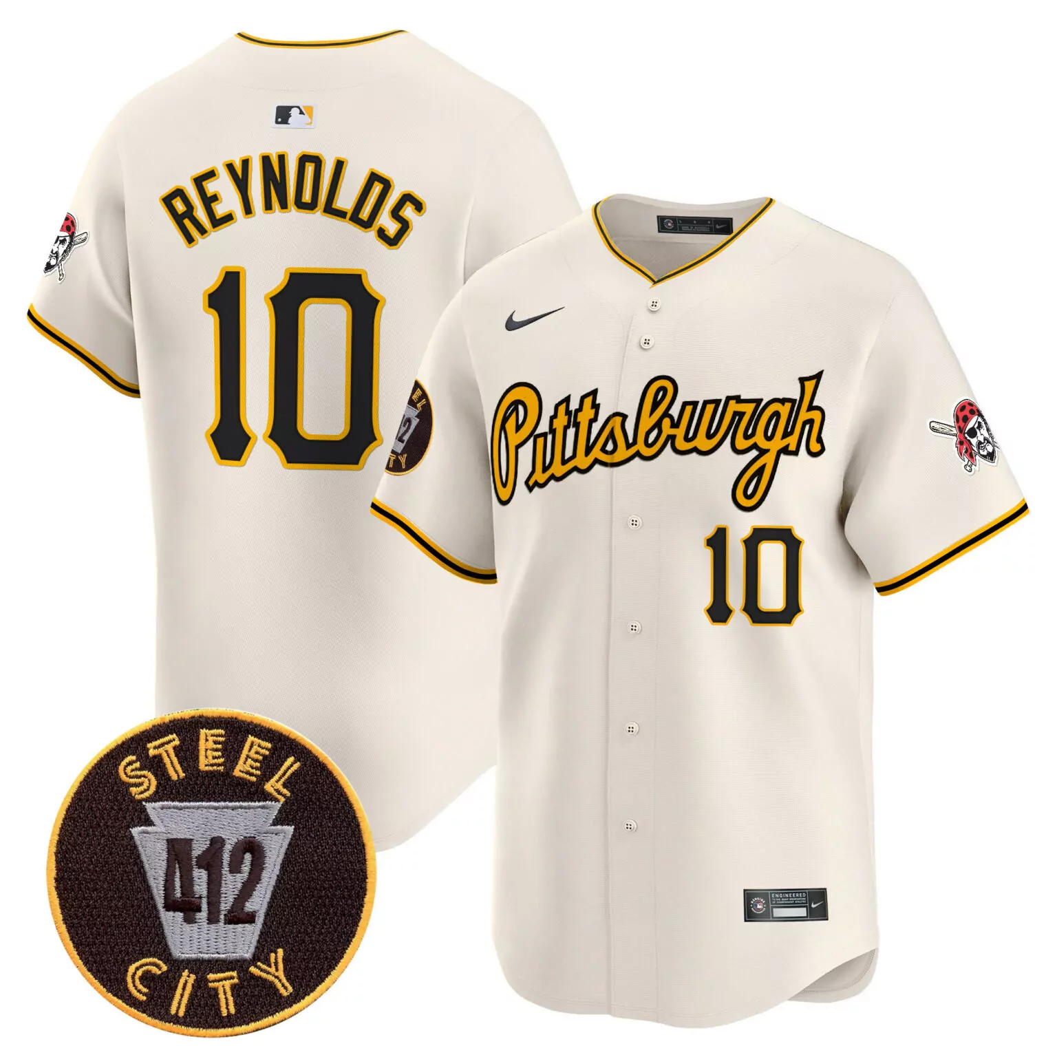 Bryan Reynolds 10 Jersey Cream Pittsburgh Pirates Steel City 412 Pirate Mascot Men