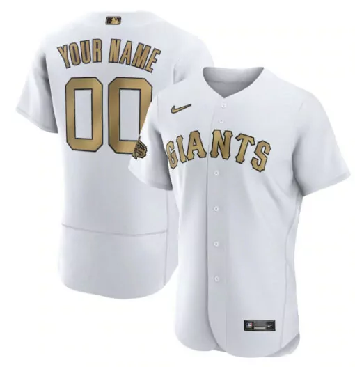 Custom Giants Jersey White Men Gold Flex Base Stitched