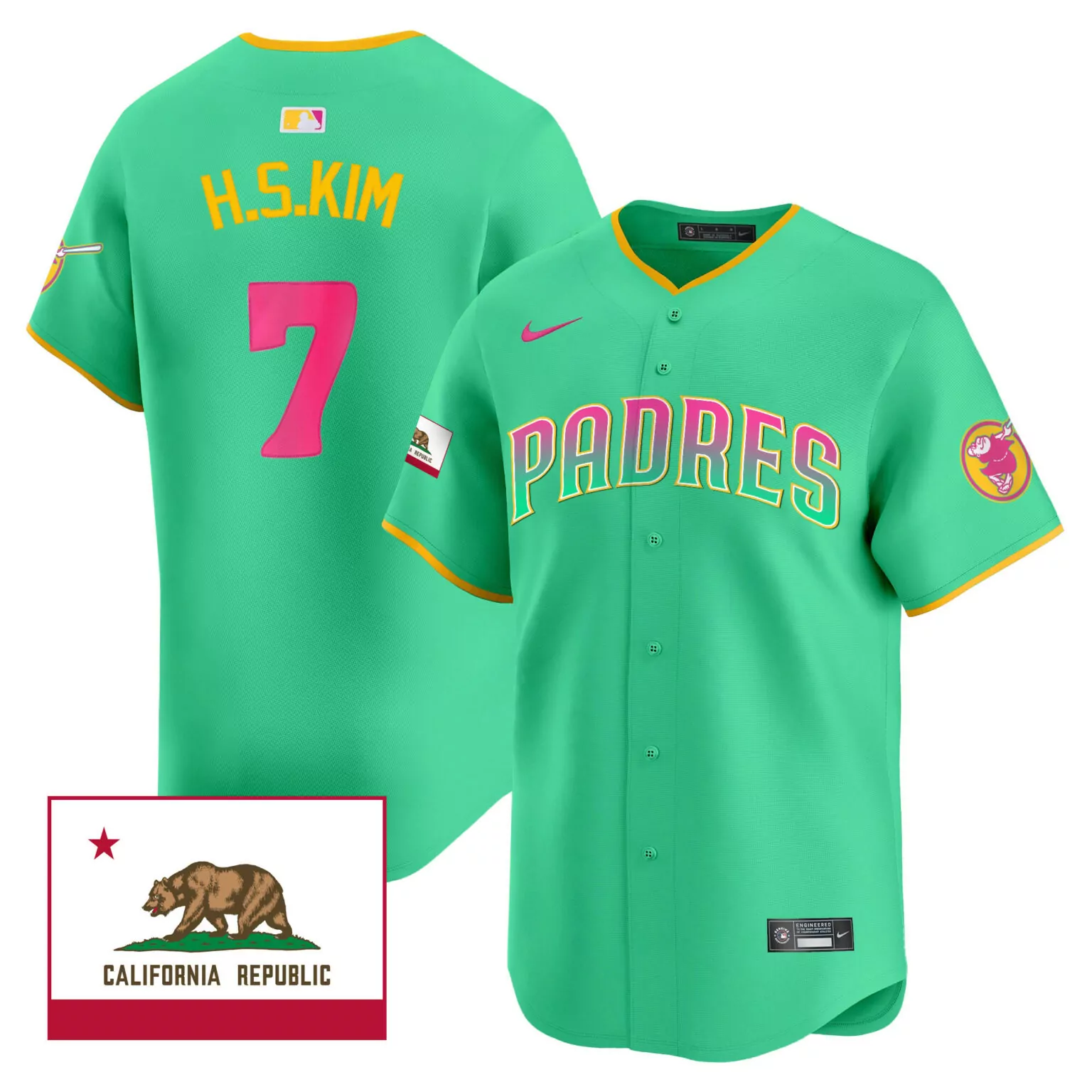 H.s. Kim 7 Padres Jersey Green City Connect California Republic Men Alternate Pink