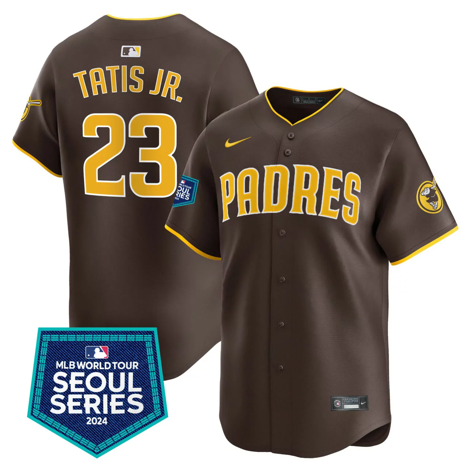 Fernando Tatis 23 Padres Jersey Brown Men Yellow All Stitched
