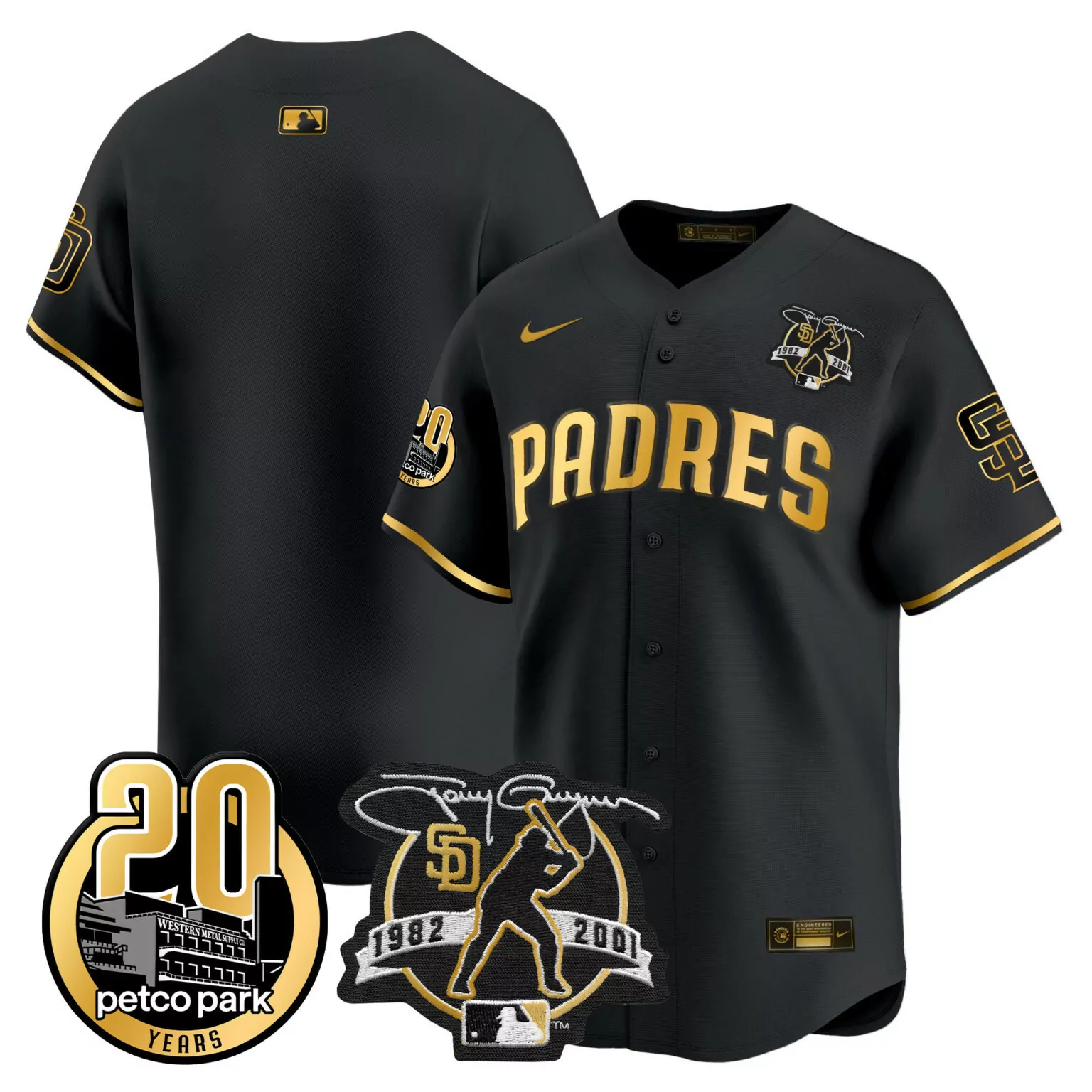 Tony Gwynn San Diego Padres Jersey Black Petco Park 20 Years Batterman Men Gold All