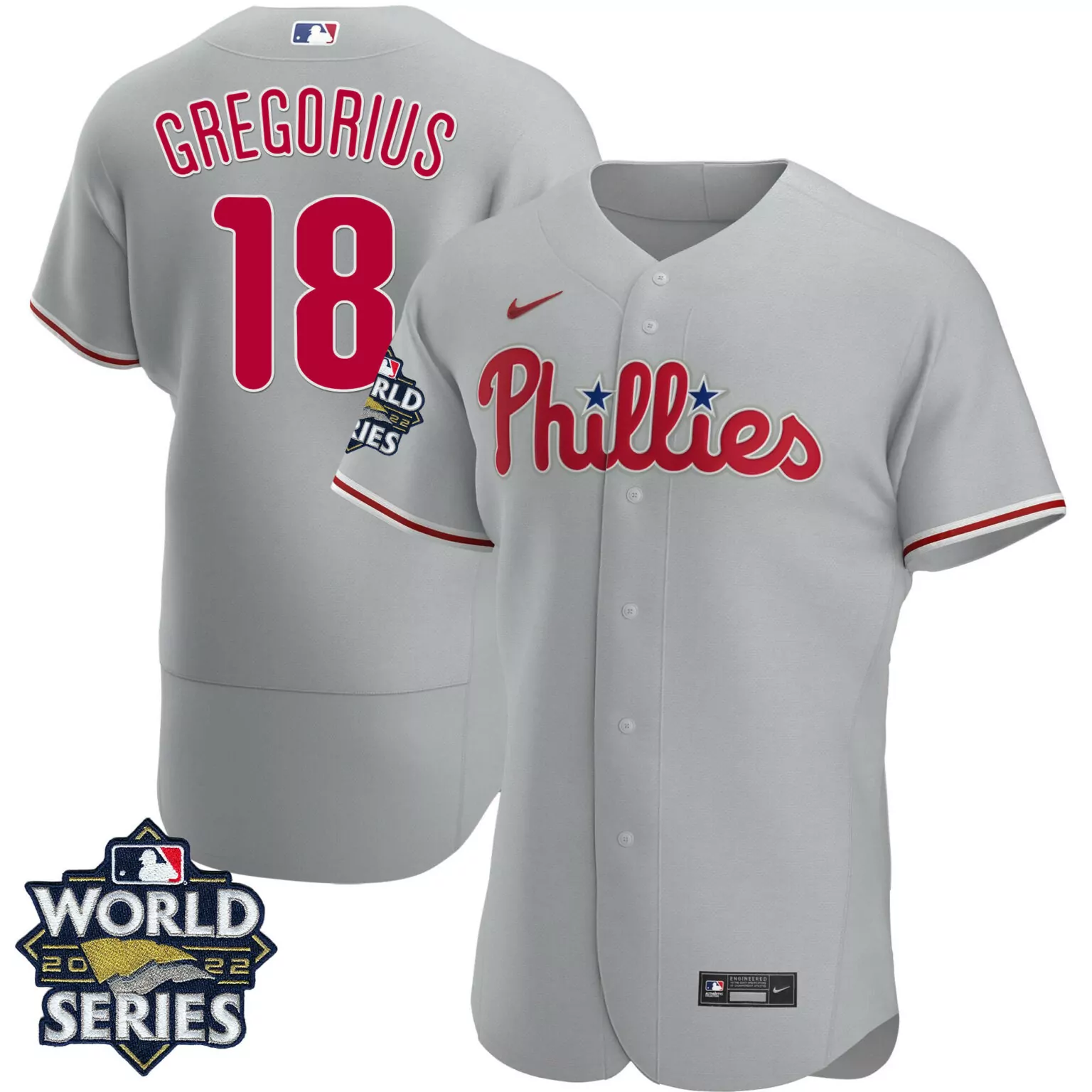 Didi Gregorius 18 Phillies Jersey Gray 2022 World Series Men Red White All Stitched
