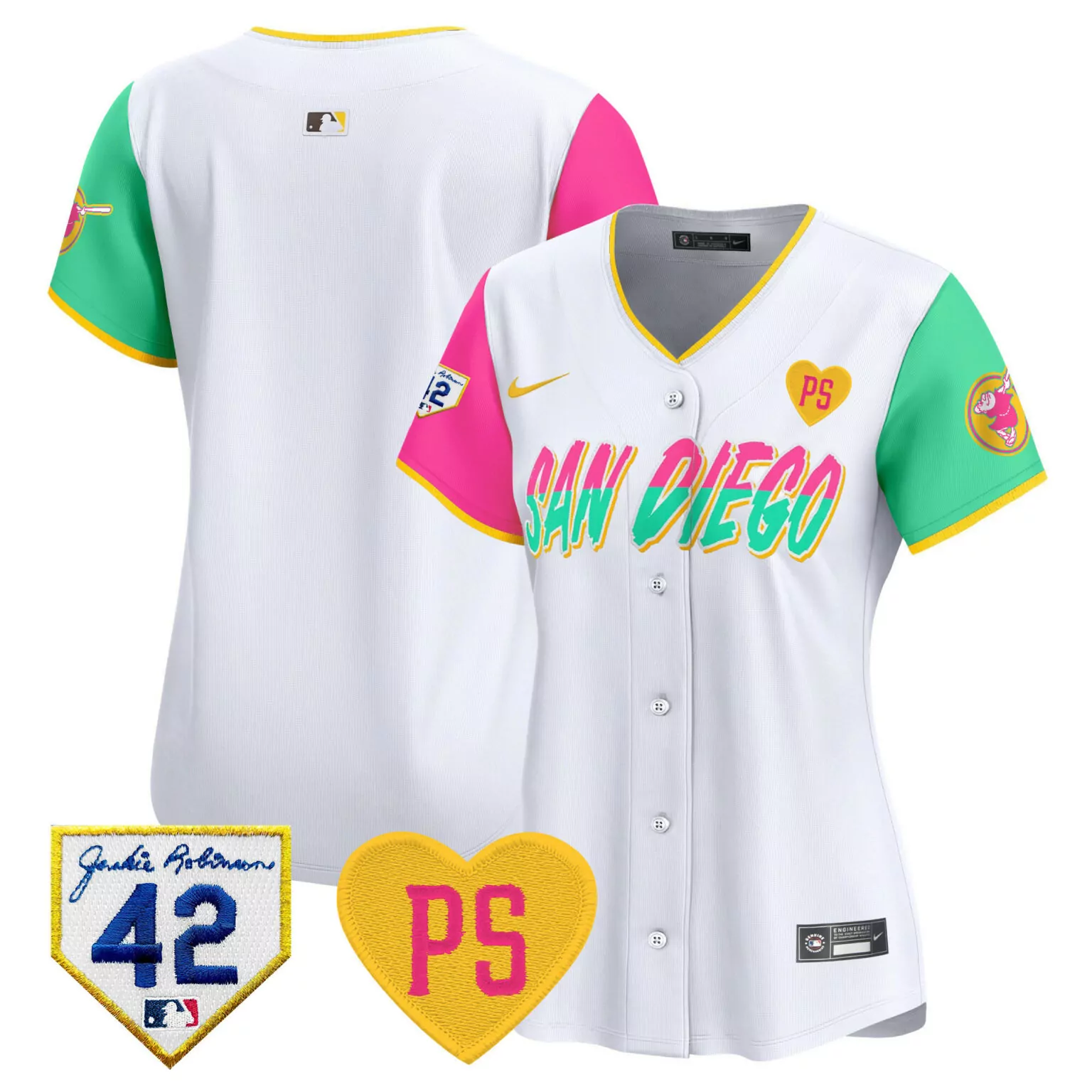 San Diego 42 Padres Jersey White City Connect Jackie Robinson Ps 2022 Women Split