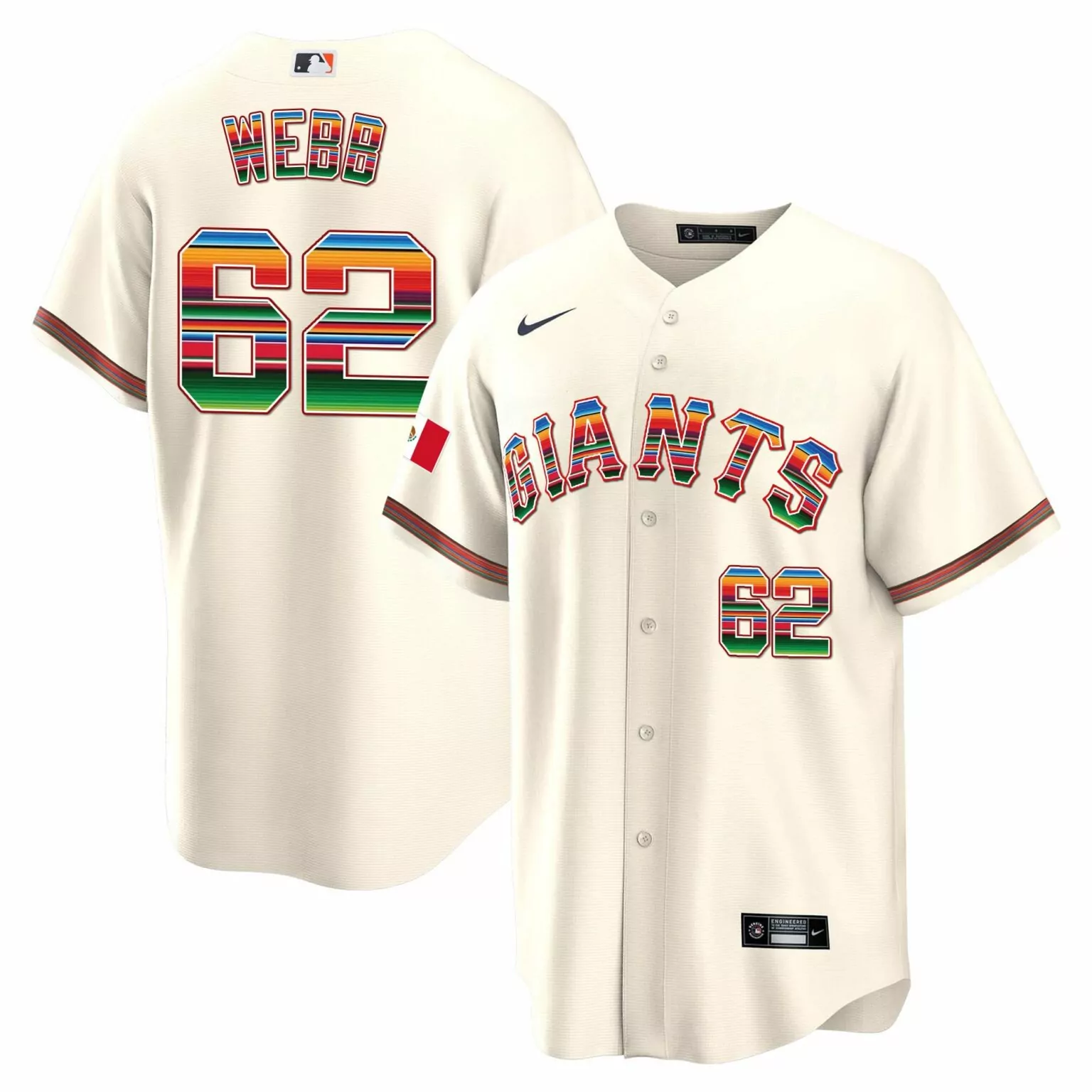 Logan Webb 62 Giants Jersey Cream Mexico Flag Men Split Custom Design Red Green Blue