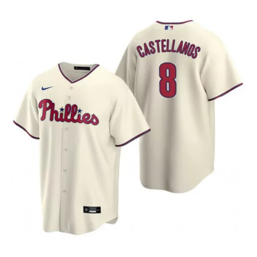 Nick Castellanos 8 Phillies Jersey Cream Men Red Navy Cool Base Stitched