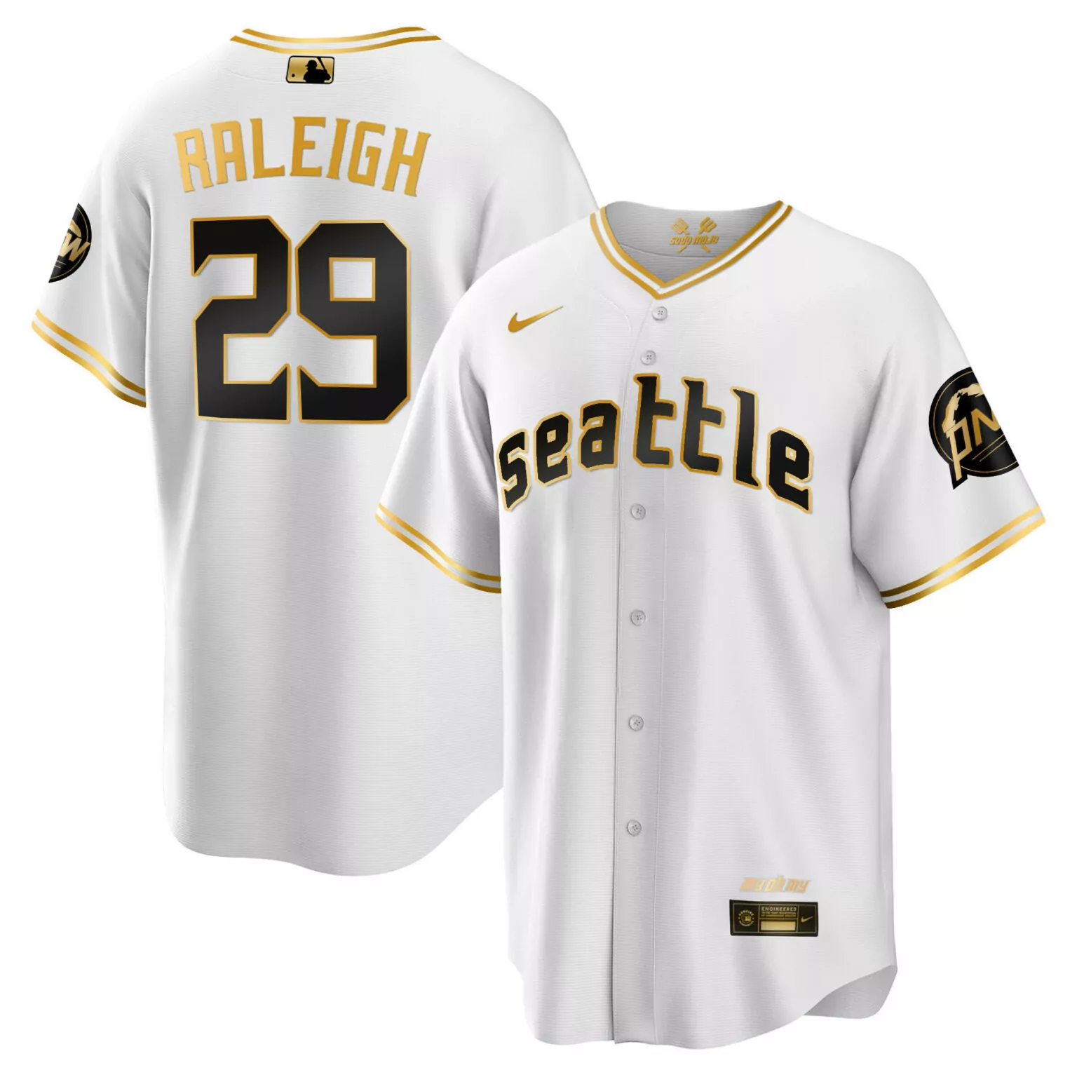 Cal Raleigh 29 Seattle Mariners Jersey White City Connect Men Black Gold Cool All