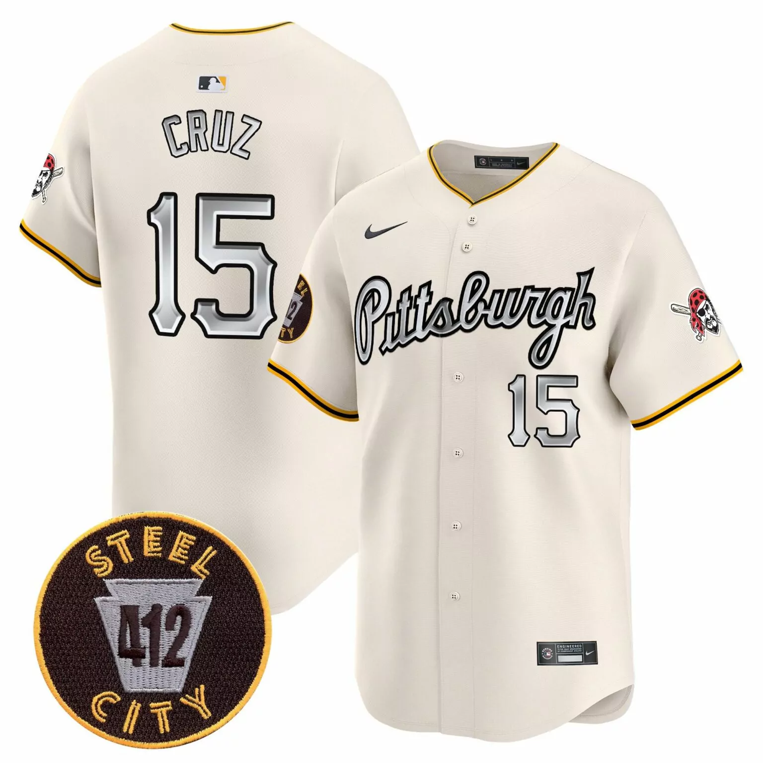 Oneil Cruz 15 Pittsburgh Pirates Jersey Cream Steel City 412 Men Alternate Yellow