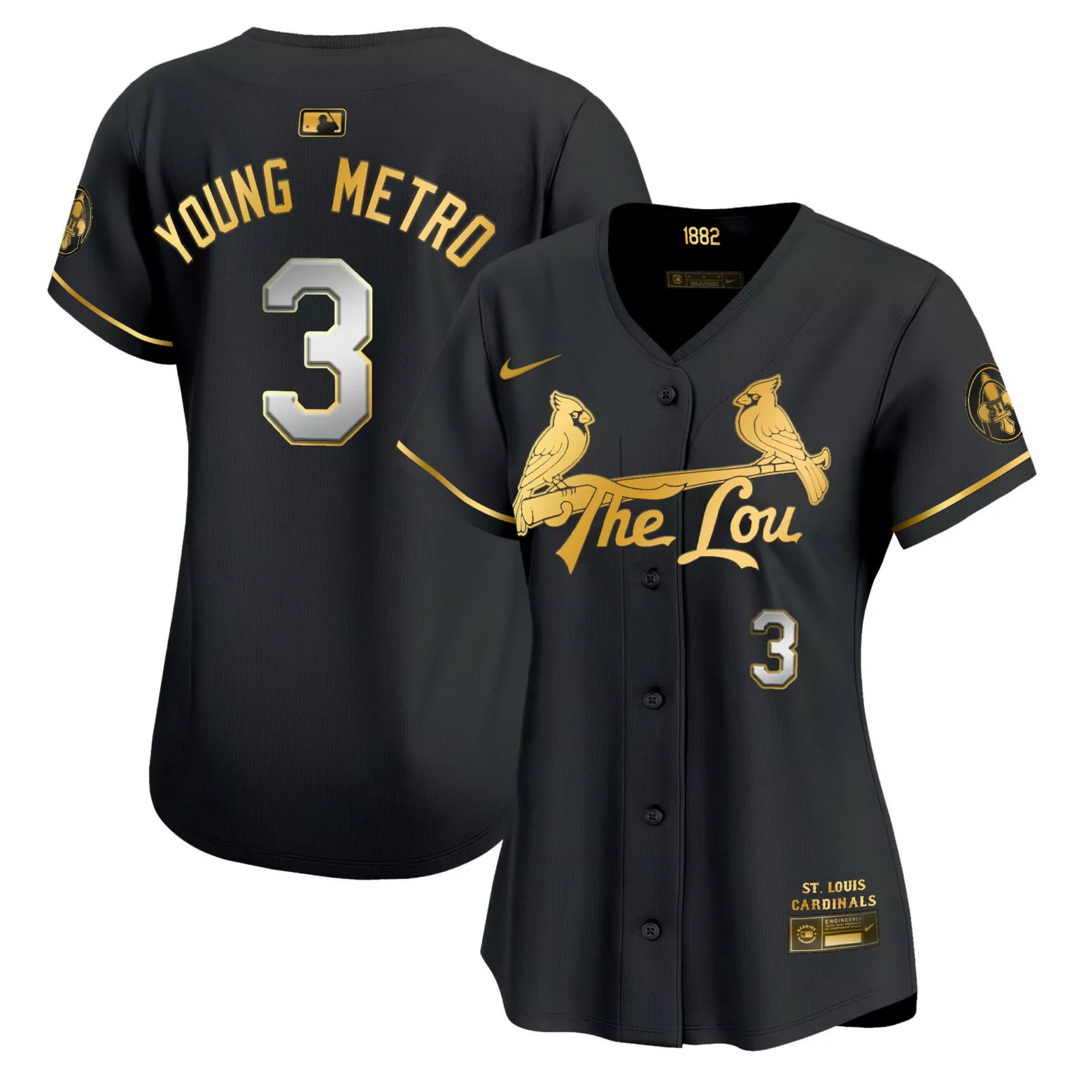 Metro Boomin 3 Jersey Black St. Louis Cardinals Team Women Gold Silver All Stitched