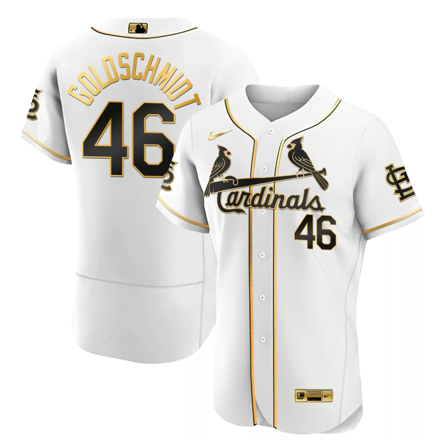 Paul Goldschmidt 46 Cardinals Jersey White Engineered Men Black Gold Flex All Stitched