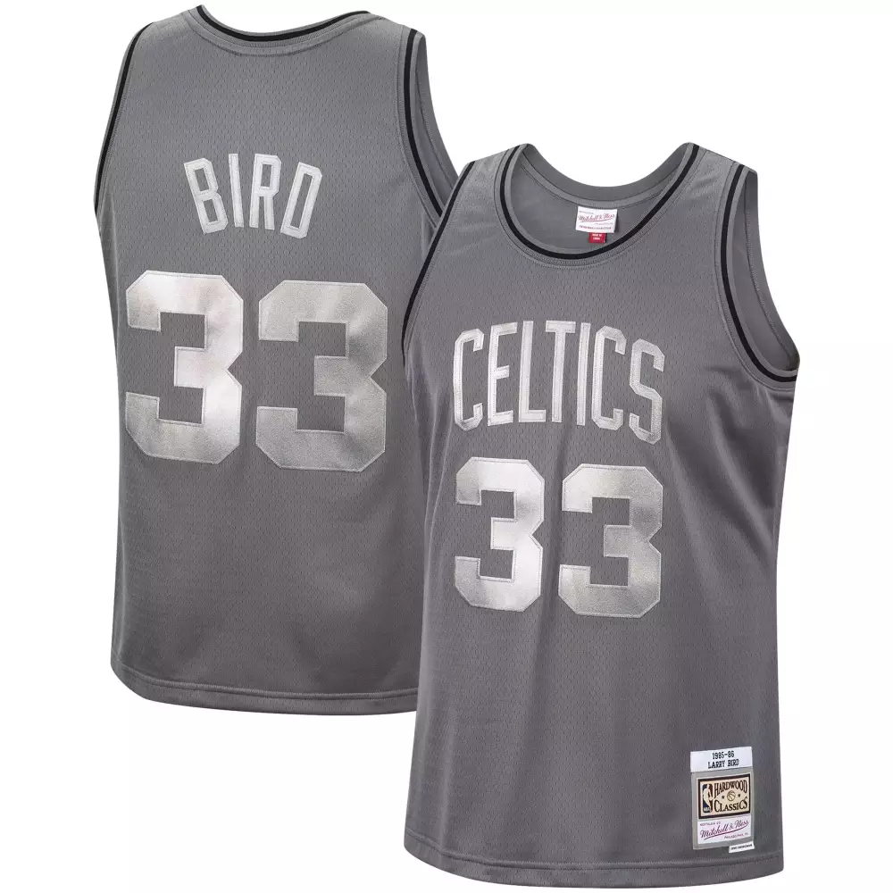 Larry Bird 33 Celtics Jersey Gray 1985-86 Mitchell Ness Hardwood Classics Men Sleeveless