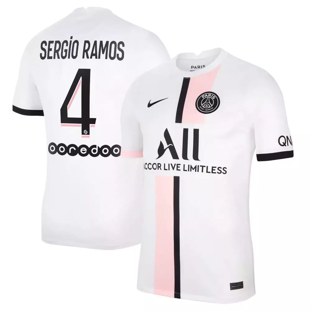 Sergio Ramos 4 Jersey White Paris Saint-germain Qatar Airways Men Black Pink Away