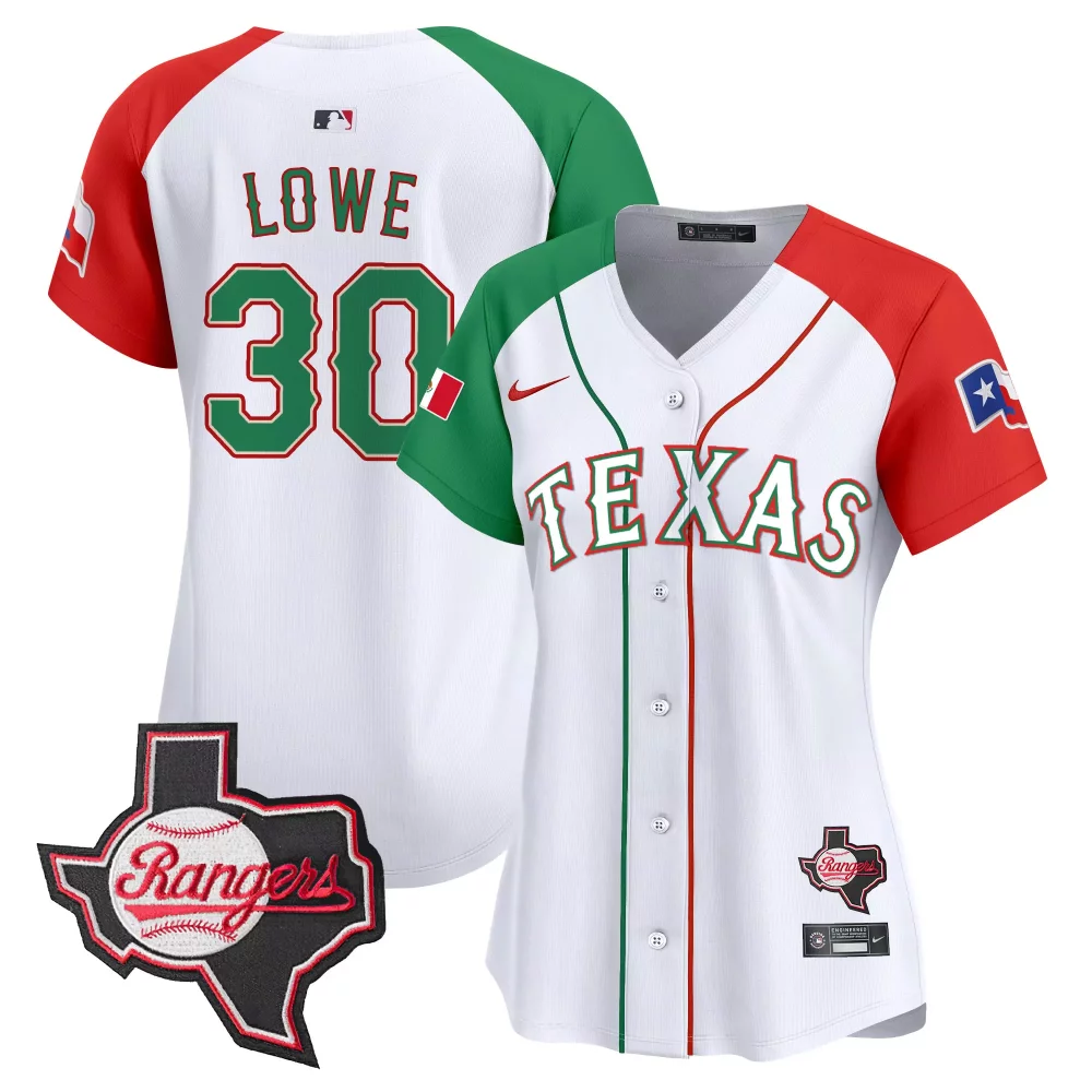 Lowe 30 Texas Rangers Jersey White Map Men Split Design Green Red Alternate Vapor