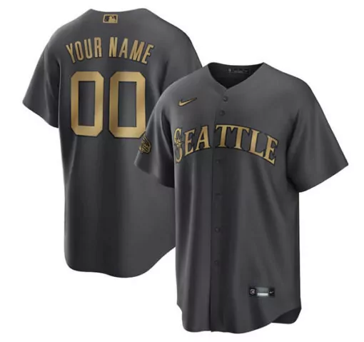 Custom Seattle Jersey Dark Gray Men Gold Cool Base Stitched