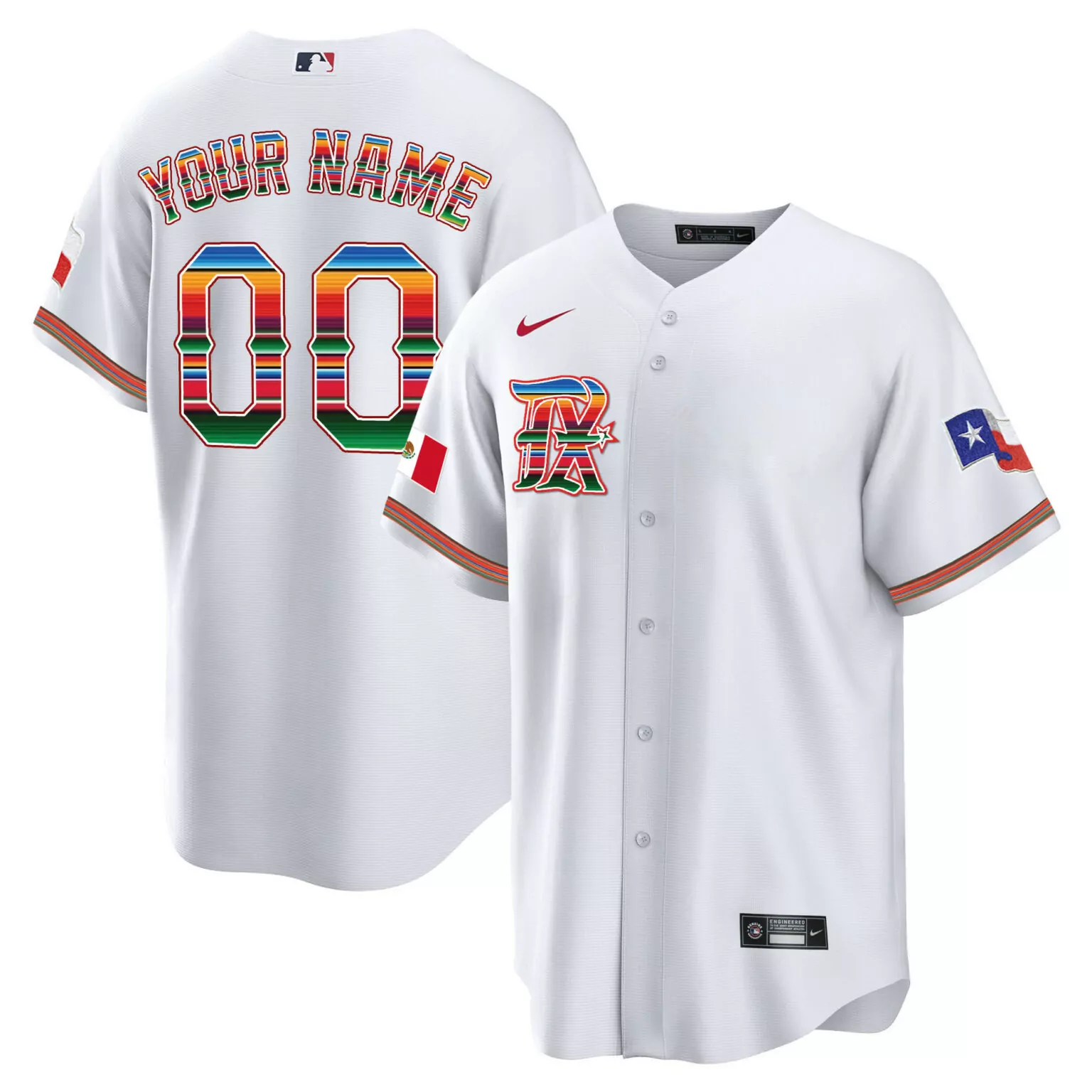 Custom Texas Rangers Jersey White City Connect Mexico Flag Men Red Green Blue Orange