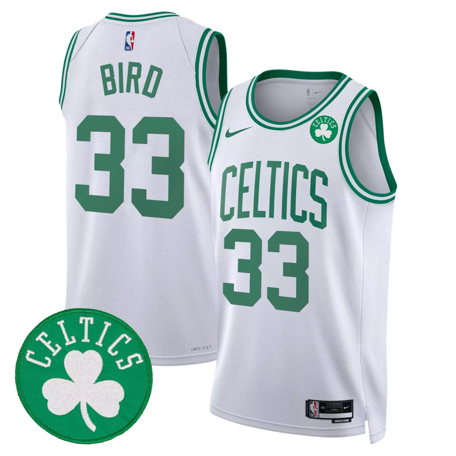 Larry Bird 33 Celtics Jersey White Clover Men Replica Green Swingman All Stitched
