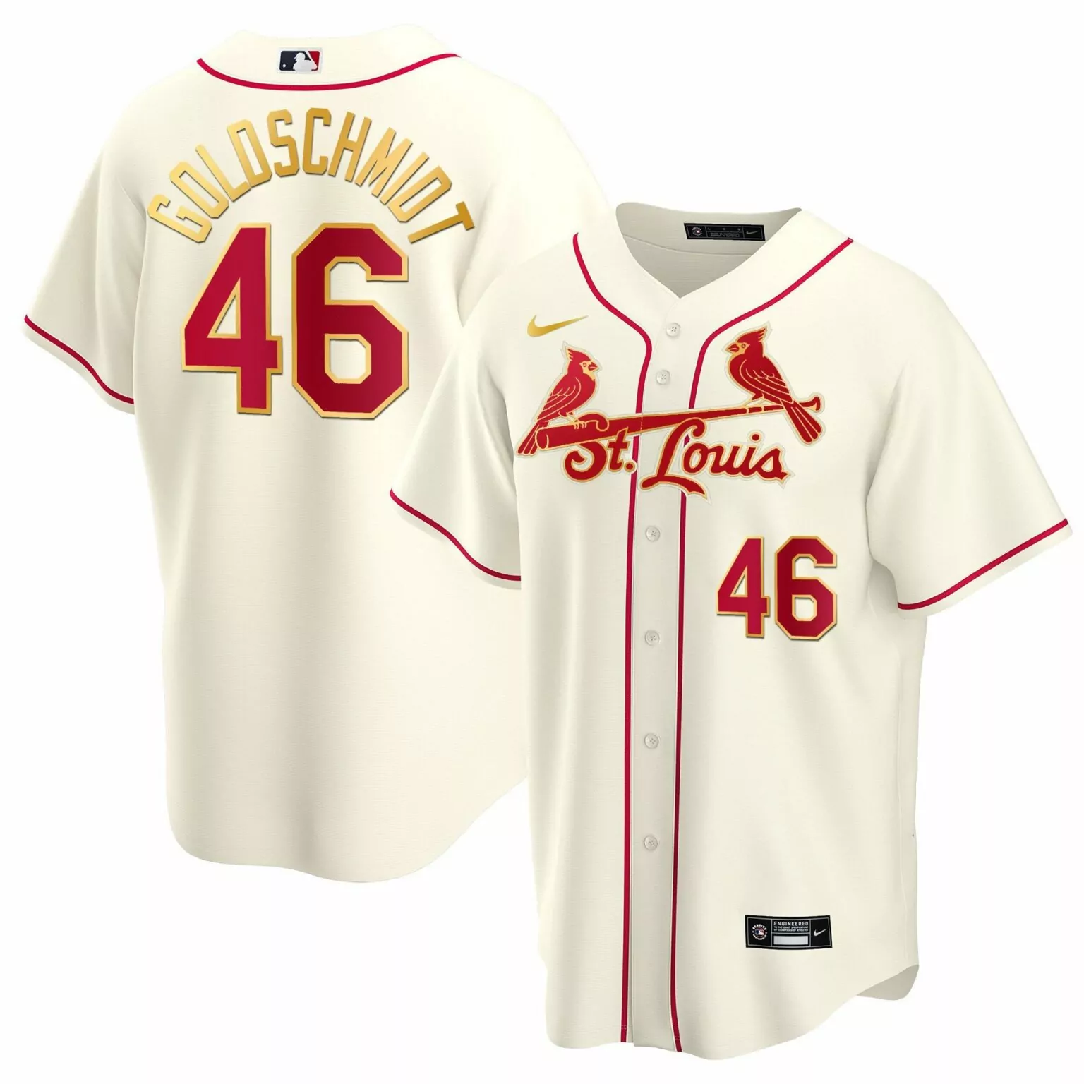 Paul Goldschmidt 46 Jersey Cream St. Louis Cardinals Men Red Gold All Stitched