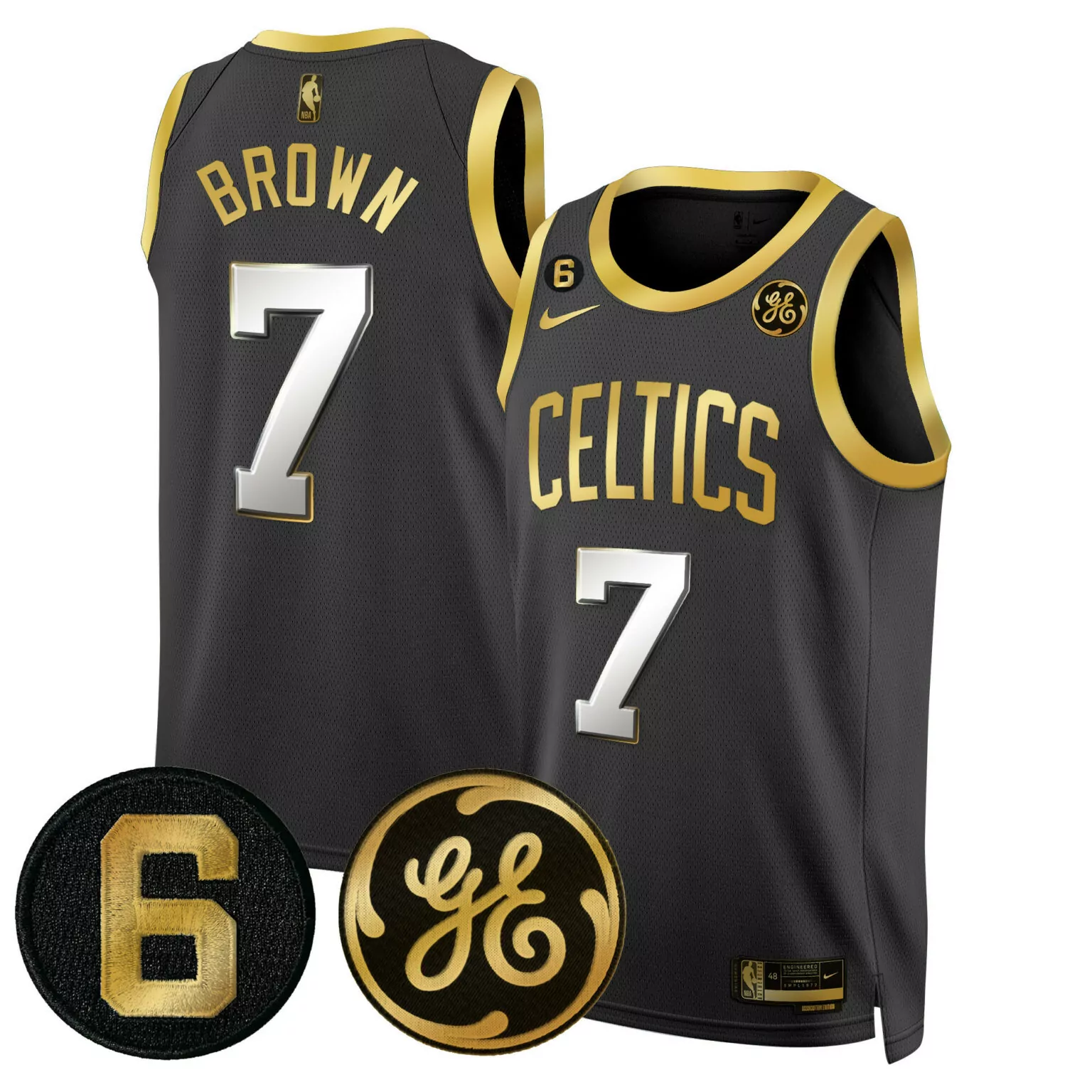 Jaylen Brown 7 Celtics Jersey Black Association Edition Ge Number Men Standard Gold