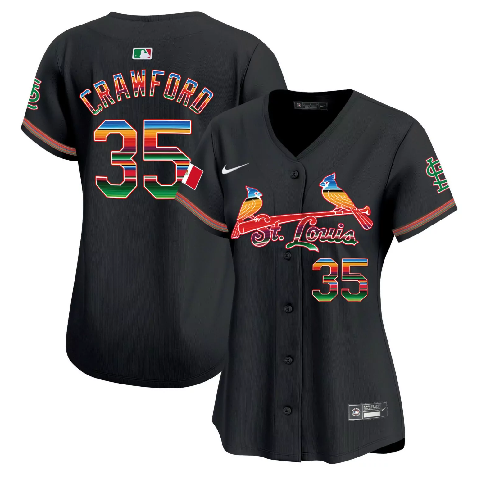 Brandon Crawford 35 Jersey Black Cinco De Mayo St. Louis Cardinals Women Button-down