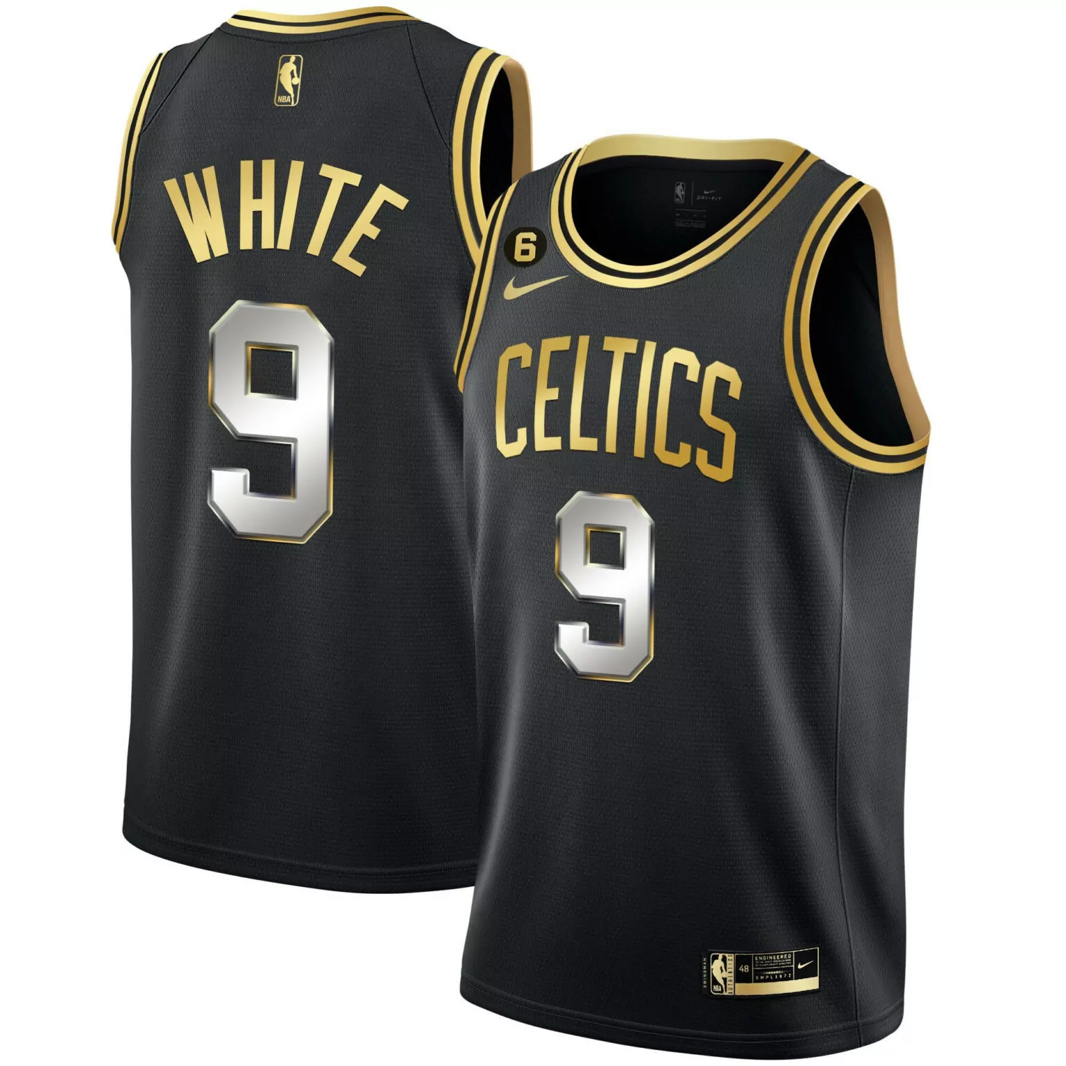 White 9 Celtics Jersey Black Men Standard Gold Silver Collection All Stitched