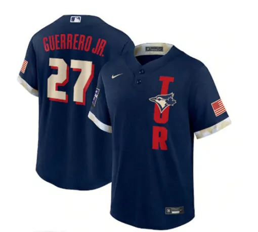 Vladimir Guerrero 27 Jersey Navy Blue Toronto Jays American Flag Men Red Cream White