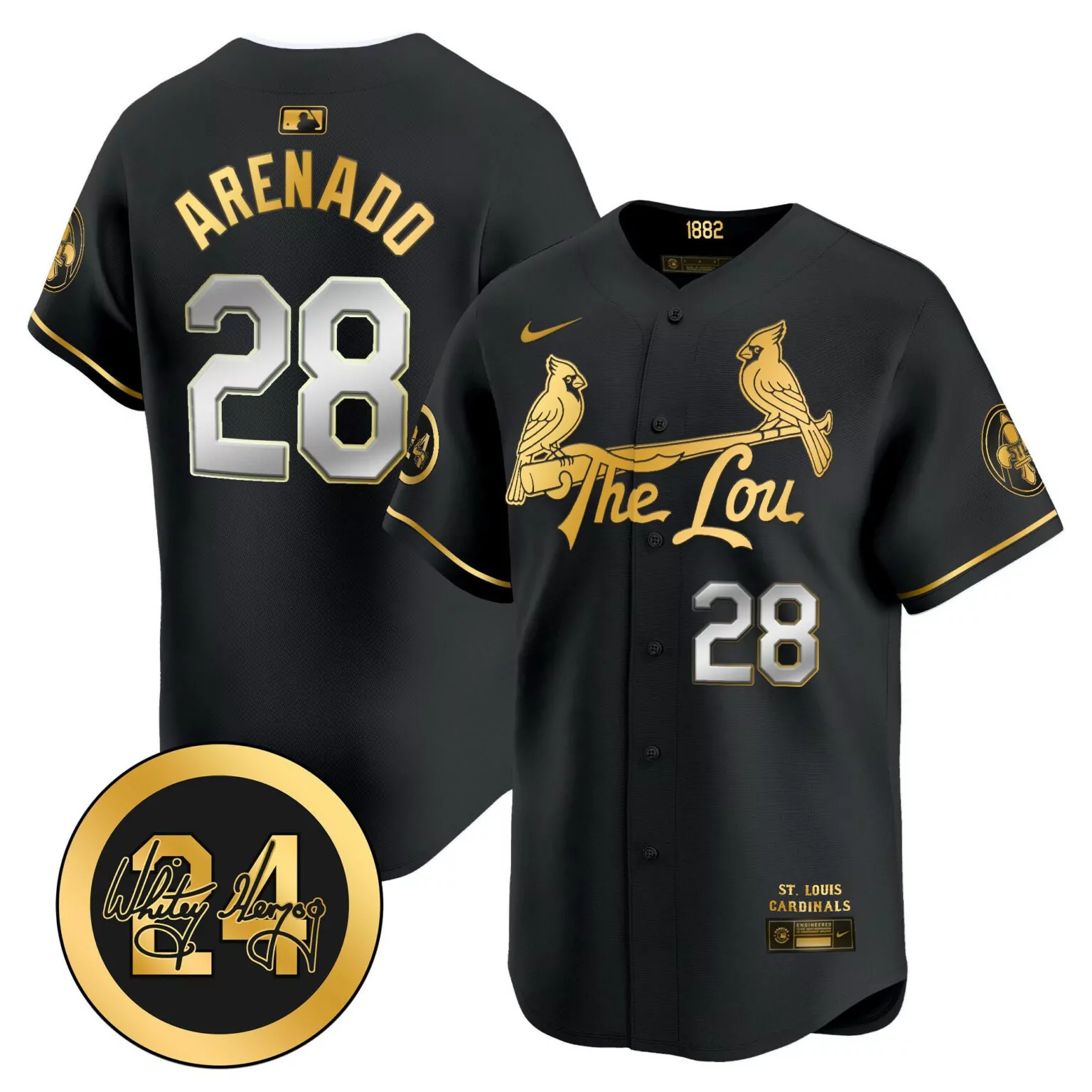Nolan Arenado 28 Jersey Black 1882 St. Louis Cardinals Men Gold Silver All Stitched