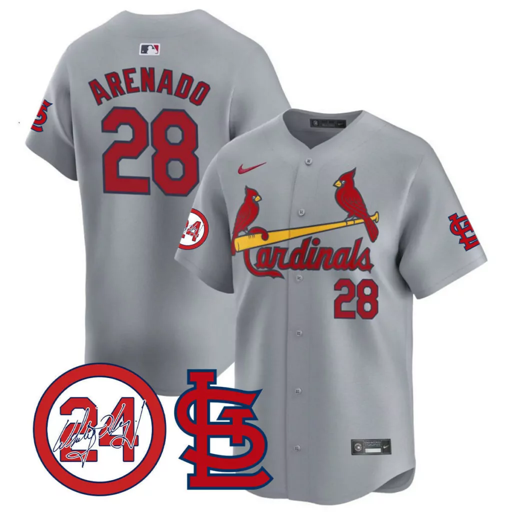 Nolan Arenado 28 Cardinals Jersey Gray Men Red Yellow All Stitched