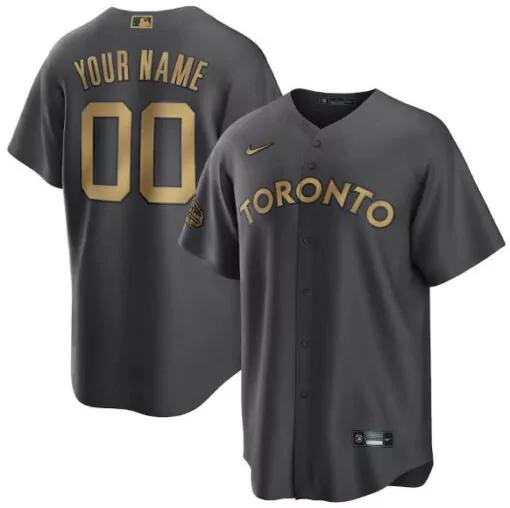 Custom Toronto Blue Jays Jersey Gray Men Gold Cool Base Stitched