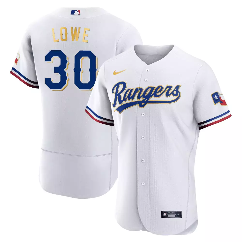 Lowe 30 Rangers Jersey White Texas Flag Men Blue Red Gold Flex All Stitched
