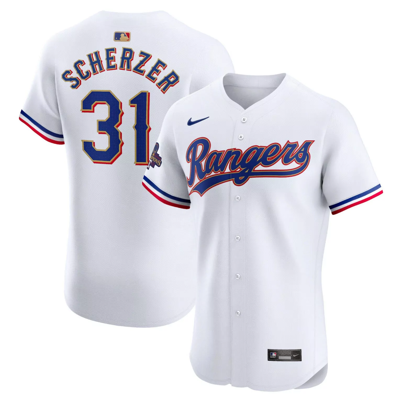 Max Scherzer 31 Rangers Jersey White Men Blue Red Collection Elite