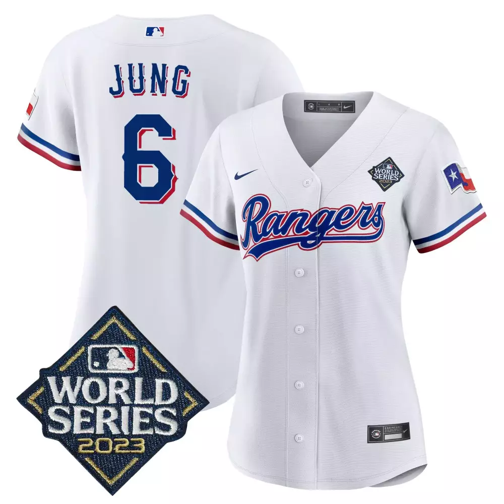 Jung 6 Rangers Jersey White World Series 2023 Blue Red v2 All Stitched