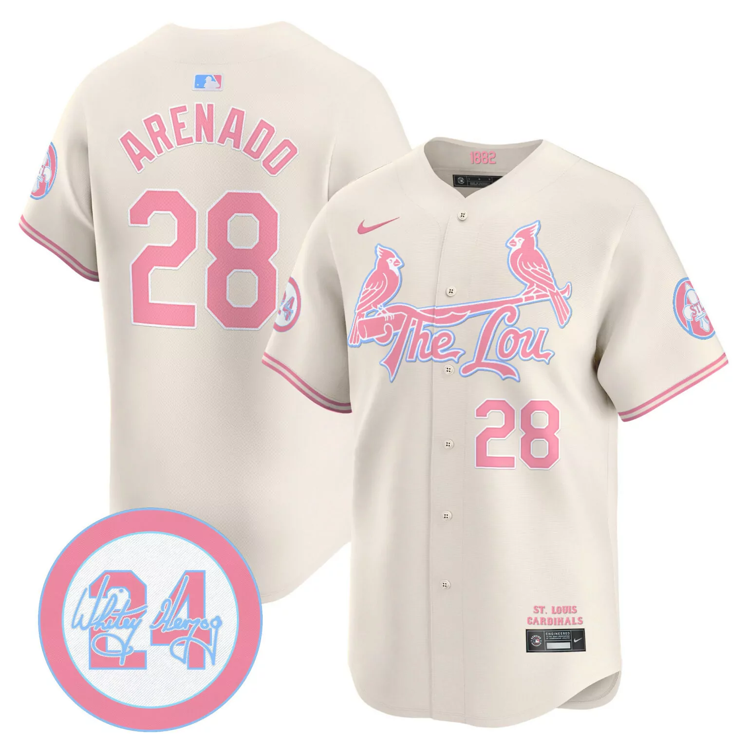 Nolan Arenado 28 Jersey Cream 1882 St. Louis Cardinals Engineered Men Pink Light Blue