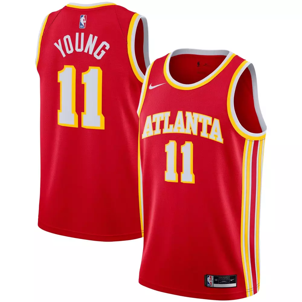 Trae Young 11 Atlanta Hawks Jersey Red Men White Yellow Icon