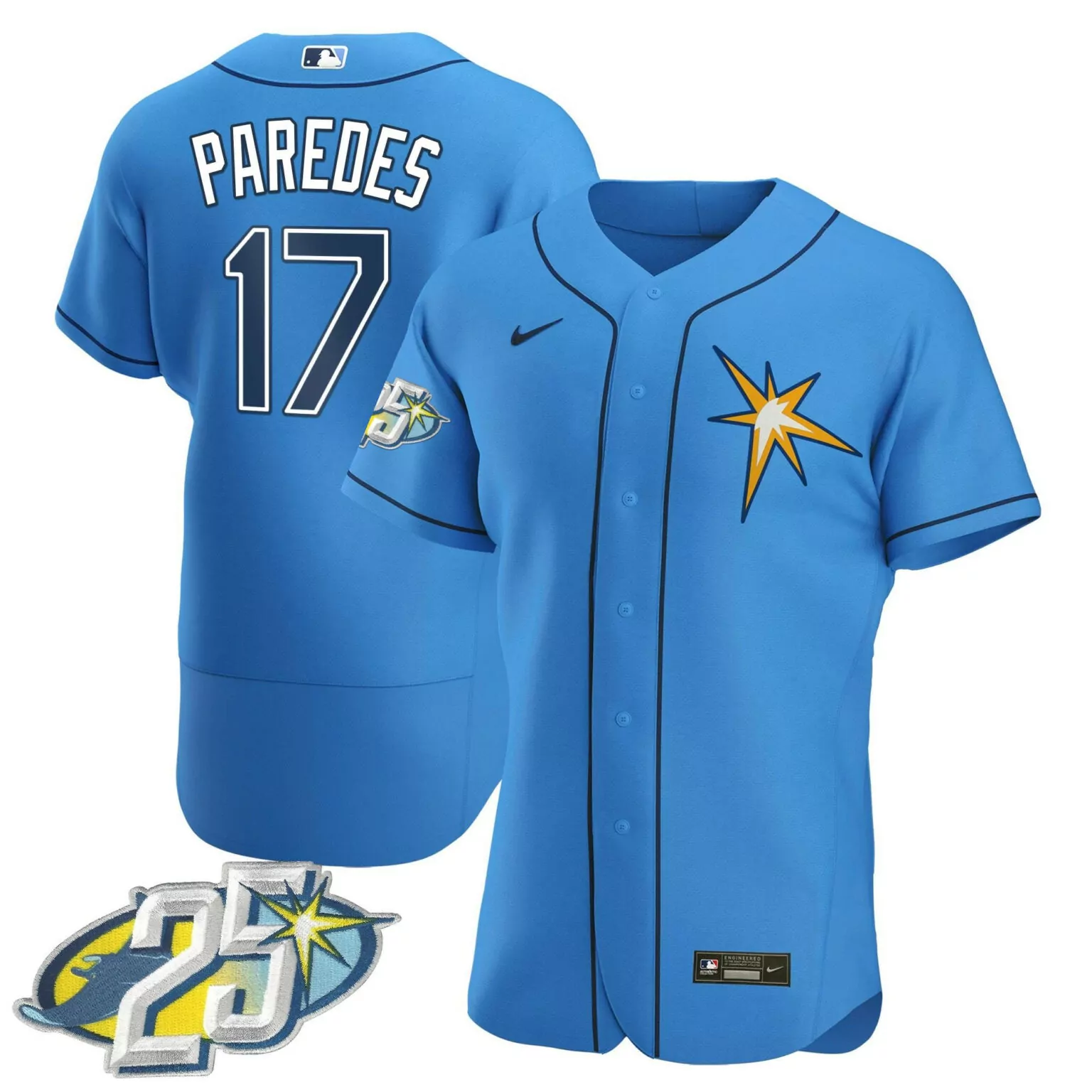 Isaac Paredes 17 Tampa Bay Rays Jersey Blue 25th Anniversary Men Navy White Yellow