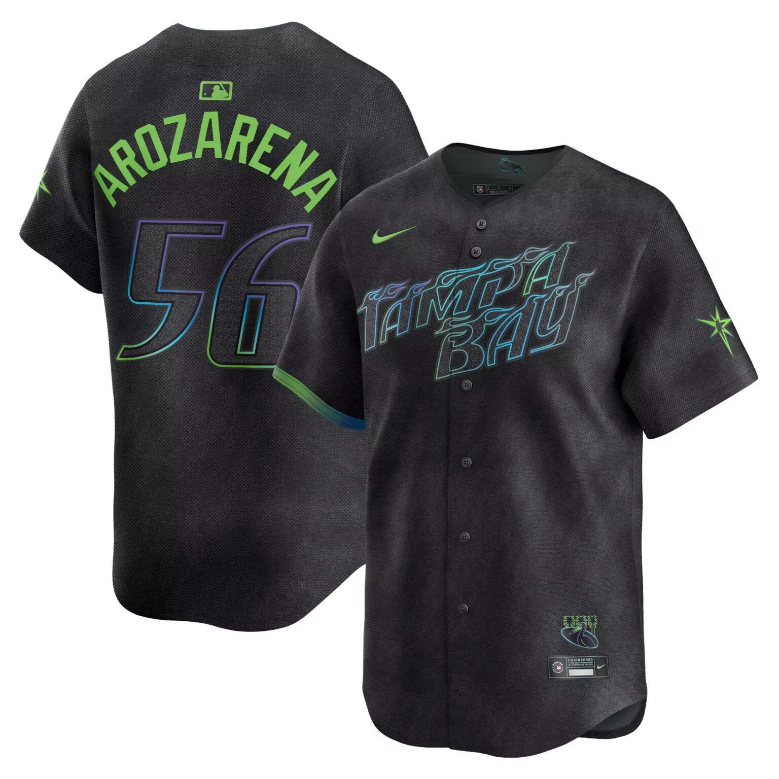 Randy Arozarena 56 Tampa Bay Rays Jersey Black City Connect Men Alternate Split Design