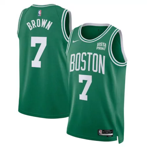 Jaylen Brown 7 Boston Jersey Green Men White Icon Stitched
