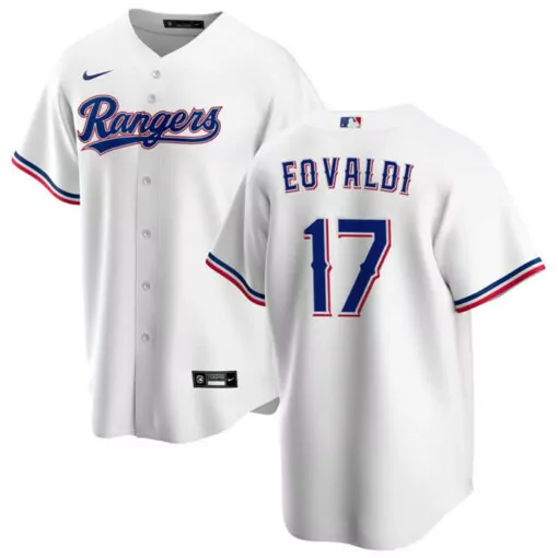 Nathan Eovaldi 17 Rangers Jersey White Men Blue Red Cool Base Stitched