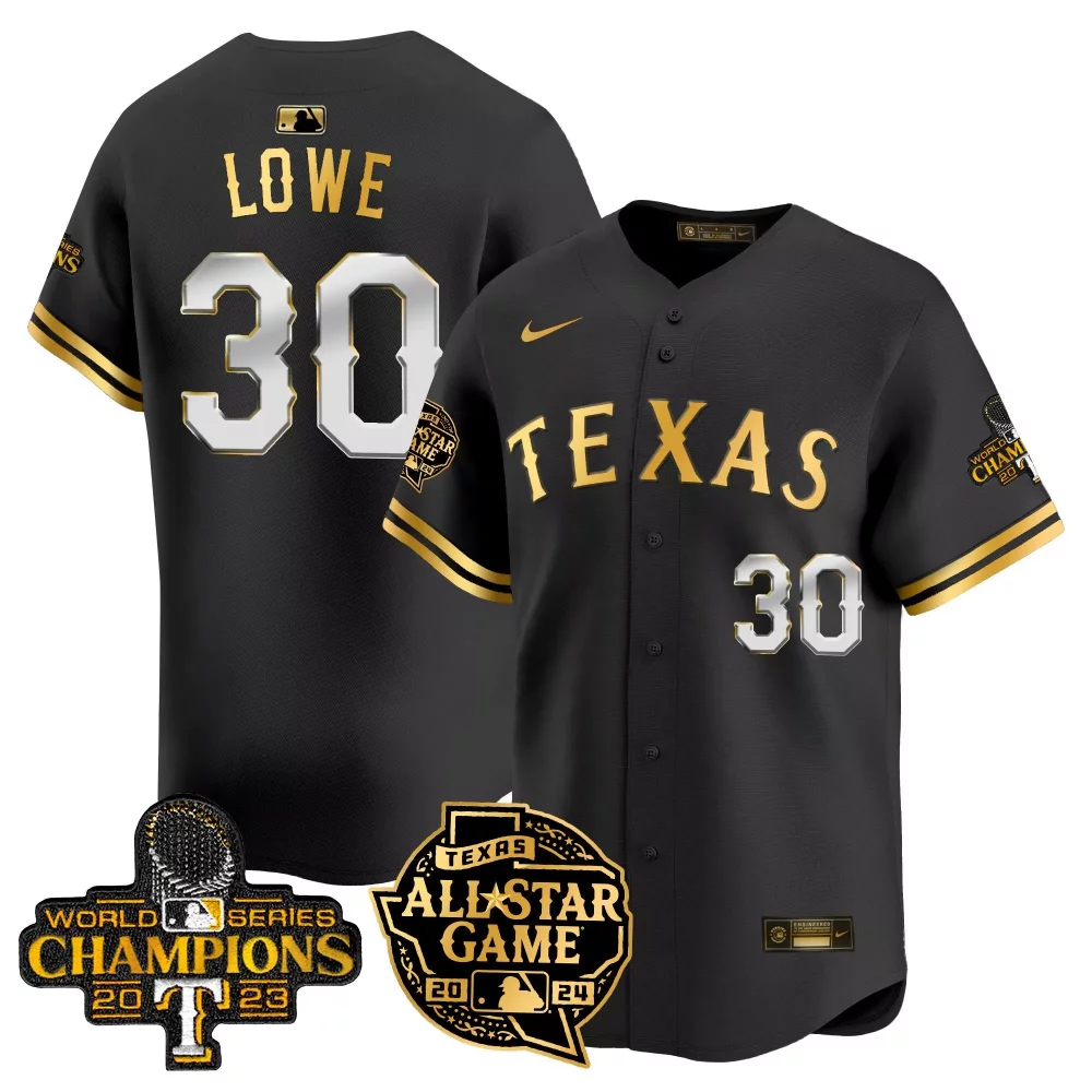 Lowe 30 Texas Jersey Black World Series Champions 2023 All-star Game 2024 Men Gold