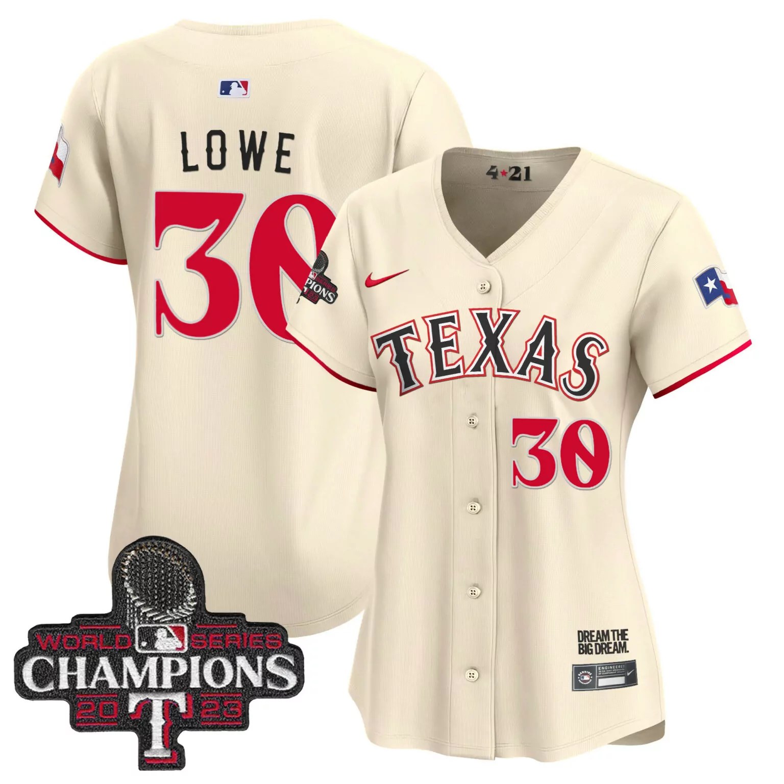 Nathaniel Lowe 30 Texas Rangers Jersey Cream 2023 World Series Champions Men Red