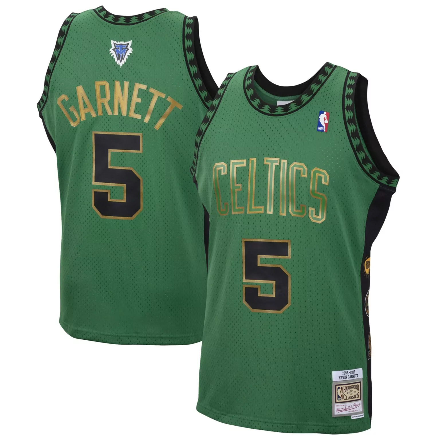 Kevin Garnett 5 Celtics Jersey Green Hardwood Classics Men Black Gold