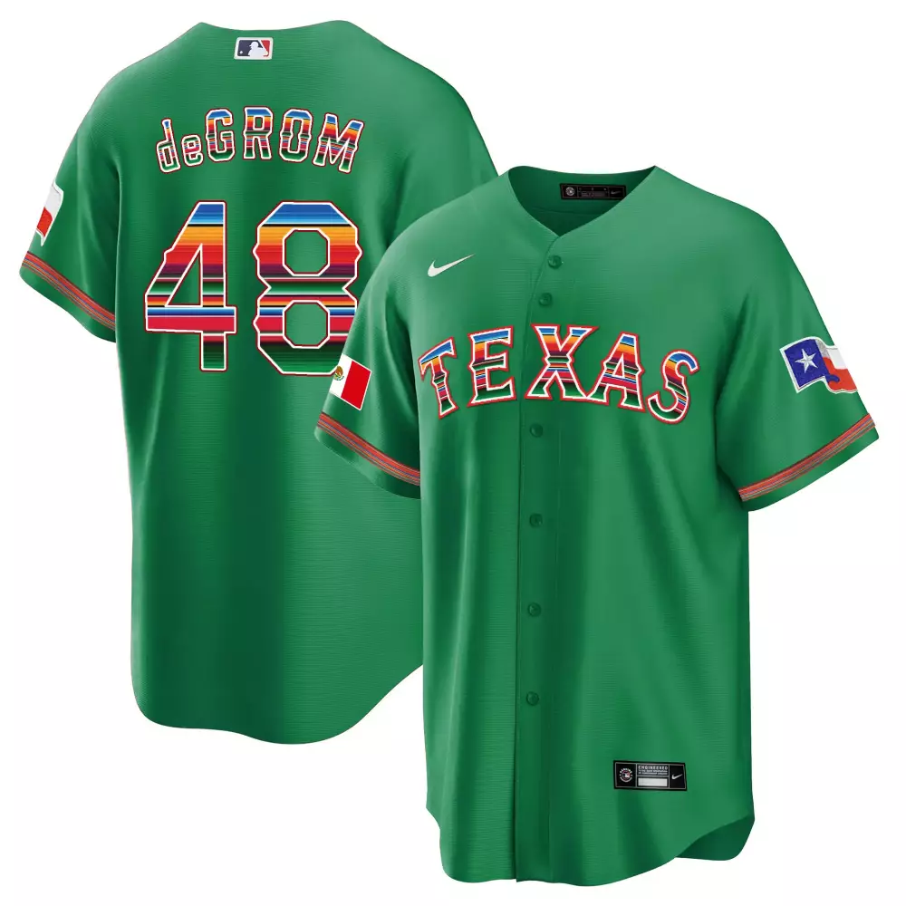 Jacob Degrom 48 Texas Rangers Jersey Green Mexico Flag Men City Connect Custom Design