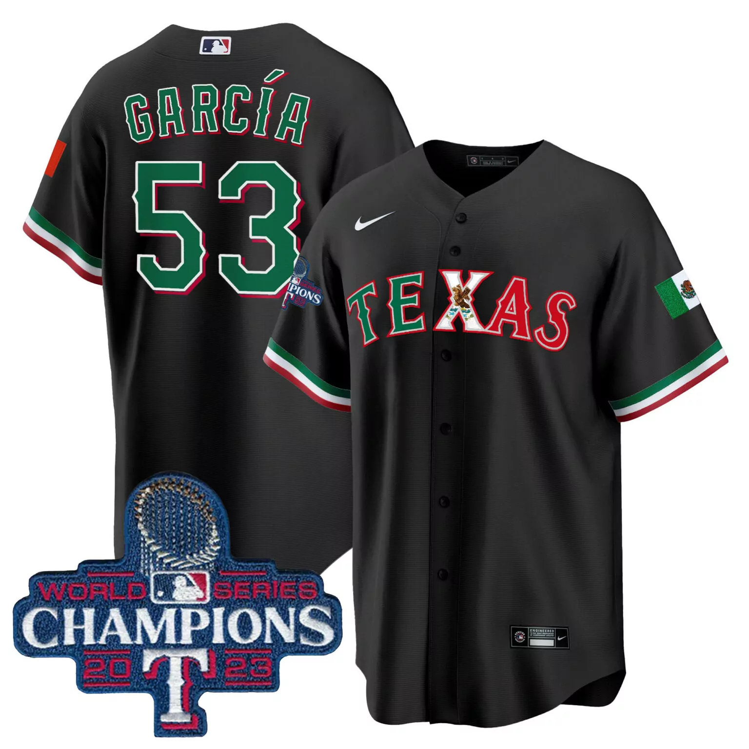 Adolis Garcia 53 Texas Rangers Jersey Black Mexico World Series Champions 2023 Men