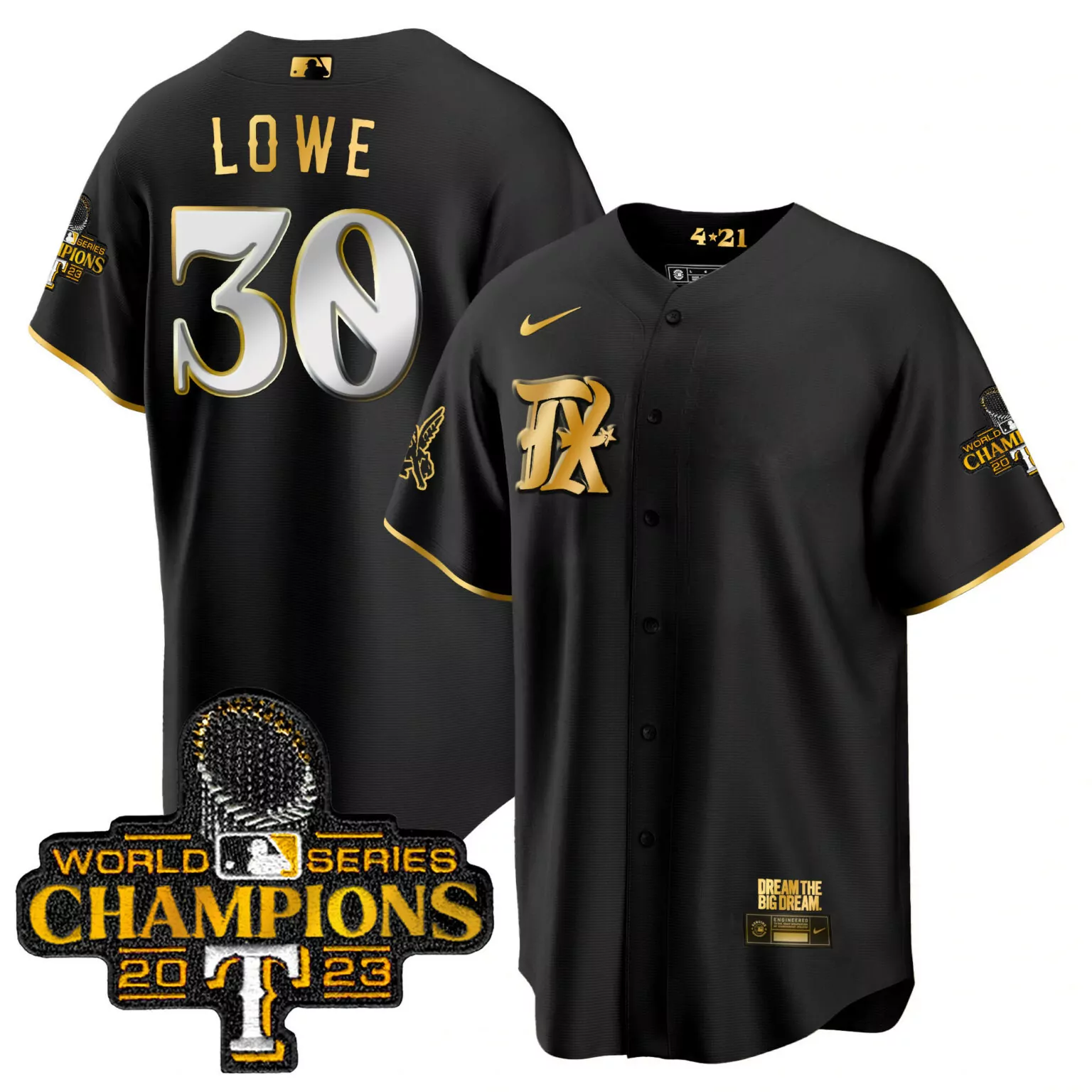 Nathaniel Lowe 30 Texas Rangers Jersey Black 2023 World Series Champions Men Gold
